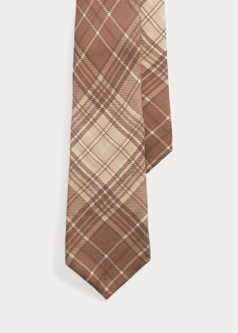 Krawat Purple Label Męska Brązowe Tartan-Print Cashmere-Silk 756943-RMU